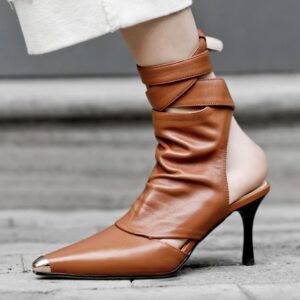 brown crazy leather heel shoes