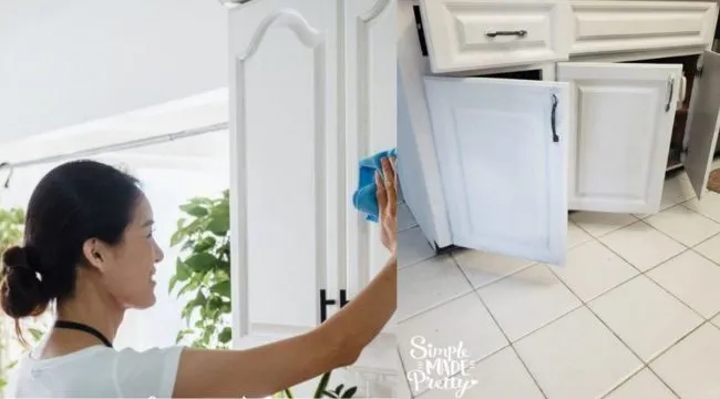 Wiping white kitchen cabinets to shine