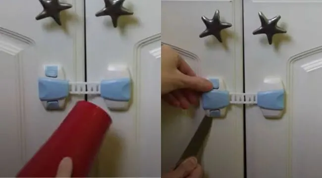 how to remove a child-proof lock using a hair a dryer and nail filer