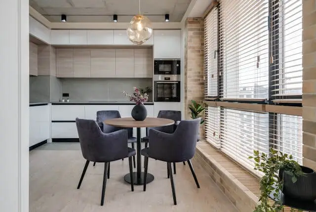 white and brown kitchen