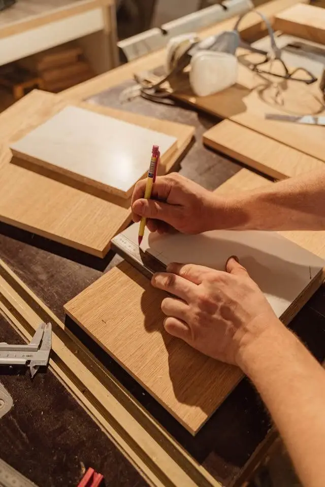 cabinet maker measuring the boards